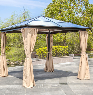 Aspen Gazebo Polycarbonate Roof With Curtains