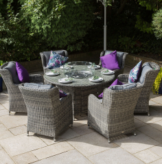 Seville 6 Seat Round Dining Set with Fire Pit Table