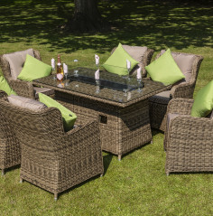Seville 6 Seat Rectangular Dining Set with Fire Pit Table