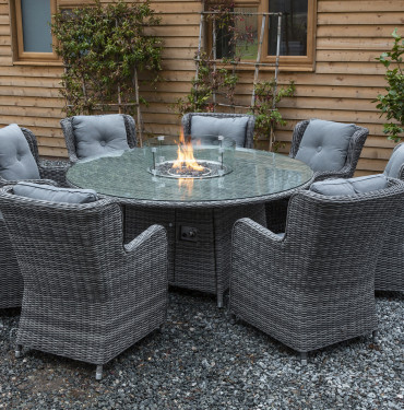 Seville 8 Seat Round Dining Set with Fire Pit Table