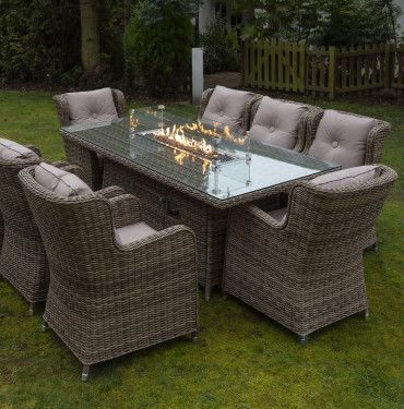 Seville 8 Seat Rectangular Dining Set with Fire Pit Table