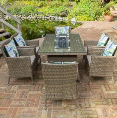 Sandringham 6 Seat Rectangular Dining Set with Fire Pit Table