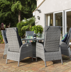 Sandringham 6 Seat Round Reclining Dining Set with Fire Pit Table